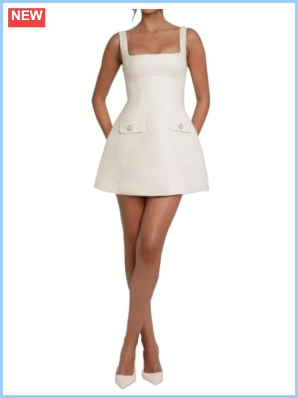 Tweed Sleeveless Square Neck Backless Mini Tank Dress